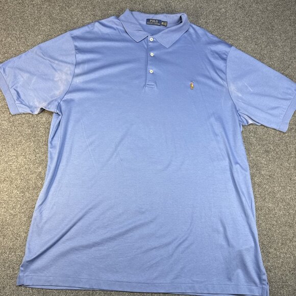 Polo Ralph Lauren Classic Fit Soft Touch Polo Shirt 2XLT Blue‎ Flesh Pony FLAWS - Picture 1 of 8